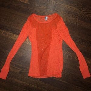 BKE Burnout Orange Long Sleeve Shirt